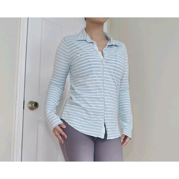 Splendid Womens Small Long Sleeve  Striped Button Down Shirt Strech 100% Cotton - Picture 1 of 7